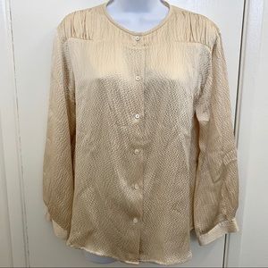 Masscob 100% Silk Blouse Top Metallic Gold